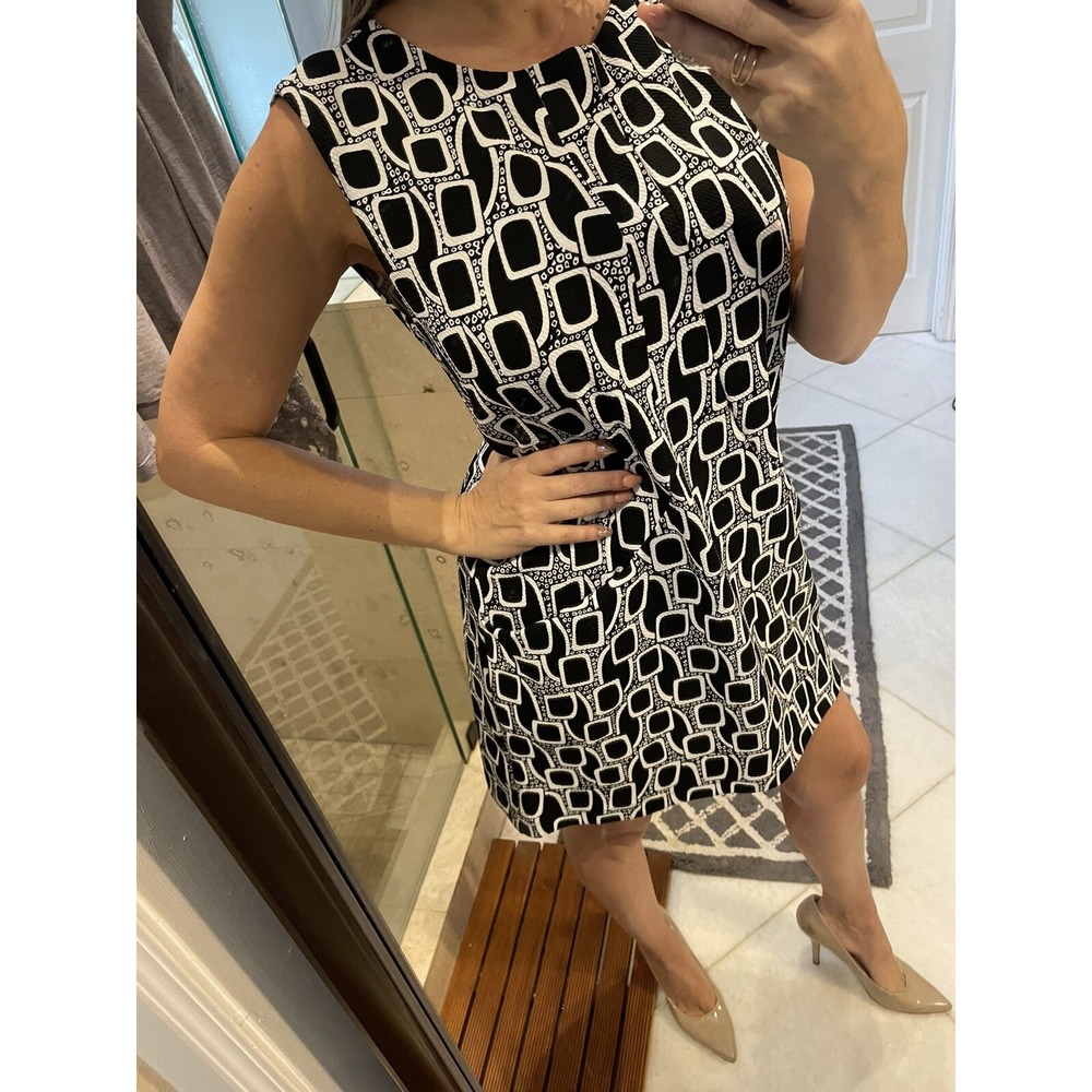 NWT Clara Sun Woo Black White Giraffe Print Mini Stretch Dress Small Sleeveless - Picture 3 of 11